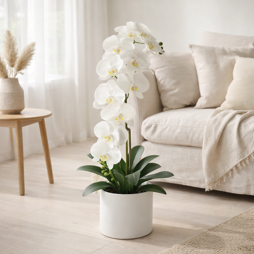 J-Line plantes Orchid In Soil - plastique - blanc/vert - extra large en situation