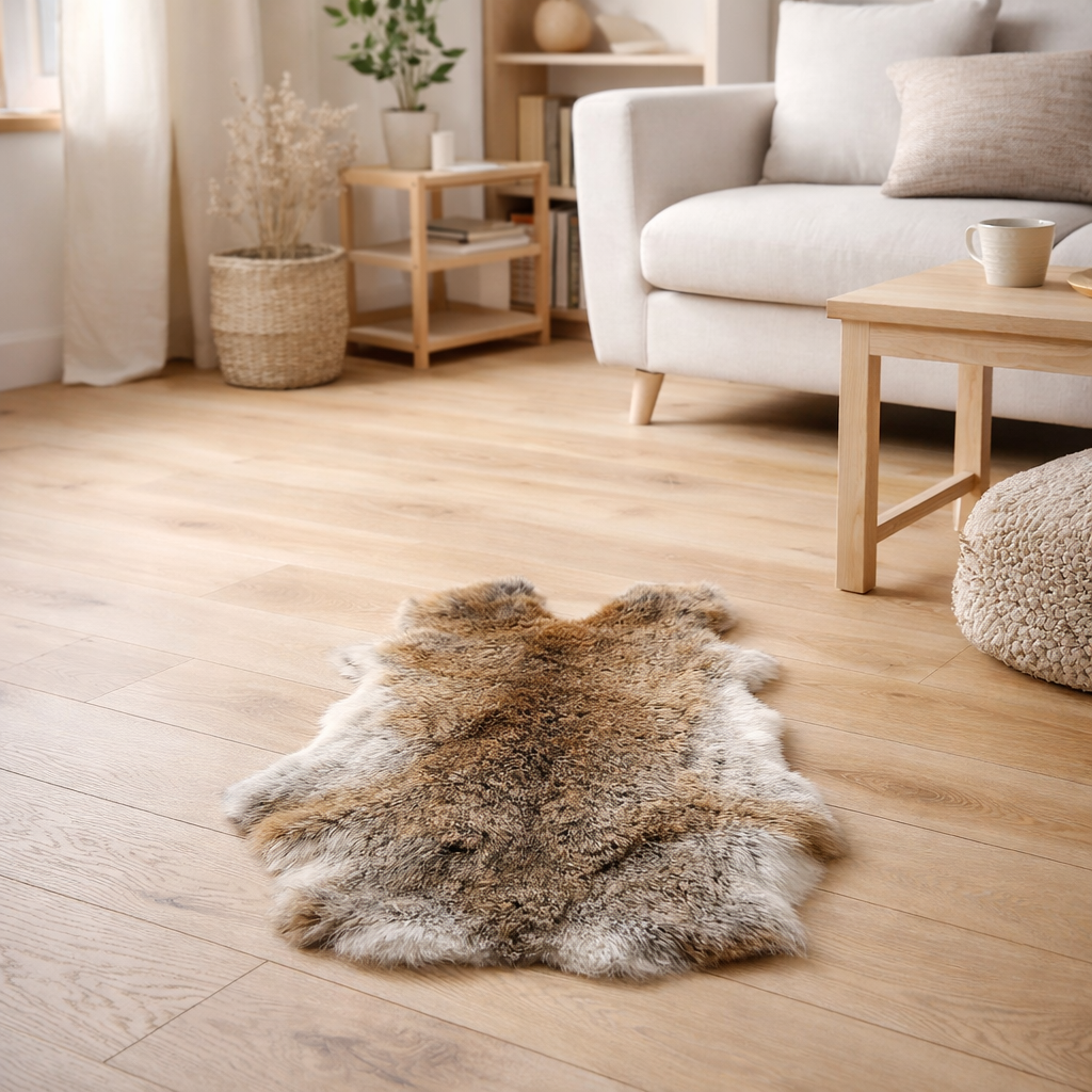 Peau de lapin J-Line - imitation fourrure - gris/marron en situation