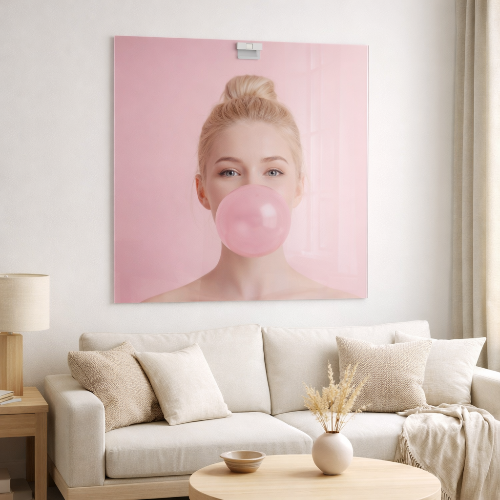 J-Line Wall Deco Bubble Gum Verre Trempé Rose en situation