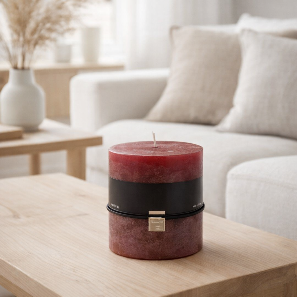 Bougie cylindrique J-Line - bordeaux - 64U en situation
