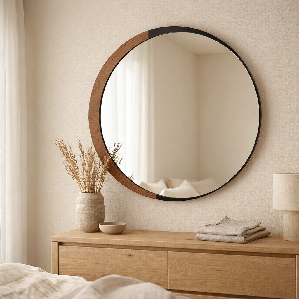 J -line Mirror Round - Metal / Wood - Black - Grand - Ø 90 cm en situation