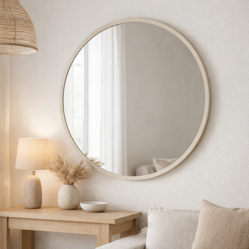 J -line Mirror Round - Glass / Metal - White - Grand - Ø 90 cm en situation