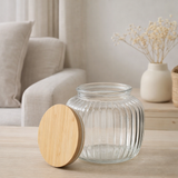 J-Line Pot En Verre Louis Verre/Bambou Transparent/Naturel Petit en situation
