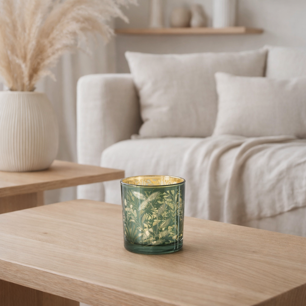 Lanterne J-Line Feuilles - verre - vert/or - petite en situation
