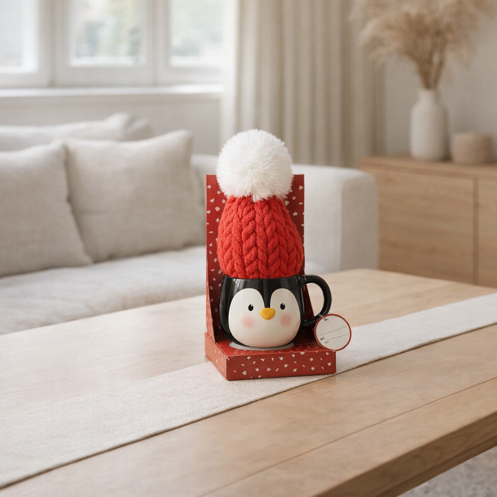 J-Line Sac+Chapeau Pingouin Coffret Céramique Mix en situation