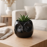 J-Line Pot de Fleurs Hibou Porcelaine Noire Grand en situation