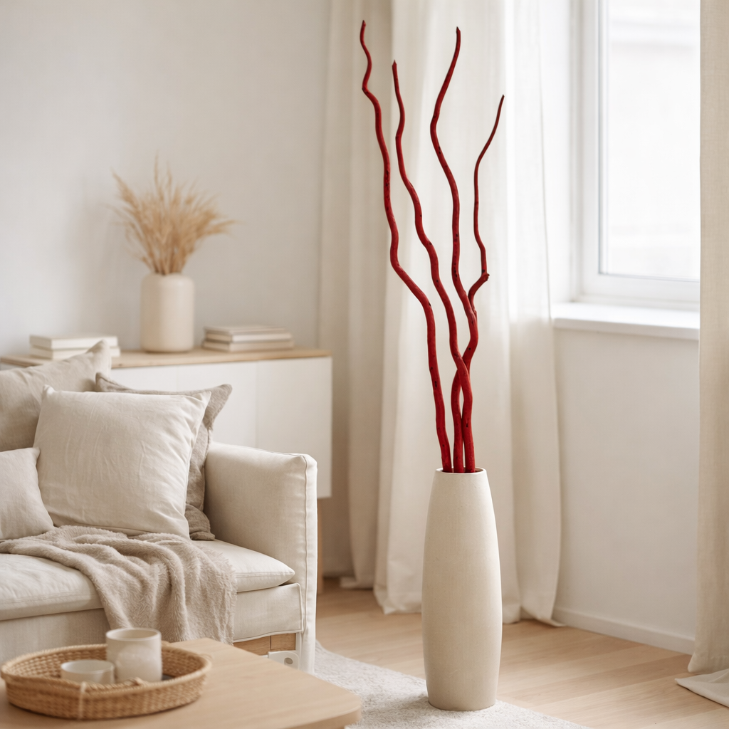 Branche déco J-Line Fleurs séchées - roseau - rouge - L - lot de 5 en situation