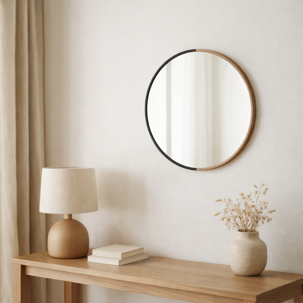 J -line Spiegel Round - Metal / Wood - Black - Small - Ø 40 cm en situation