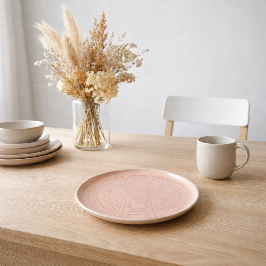 Assiette J-Line Lara - porcelaine - saumon - petite en situation