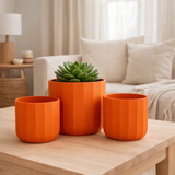 J-Line Pot de Fleurs Été Céramique Orange Grand en situation