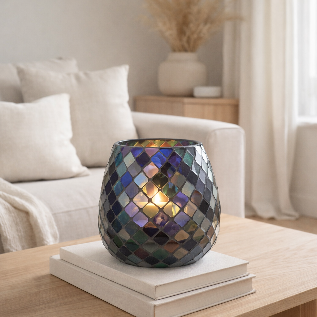 Lanterne J-Line Mosaic - verre - violet - grande en situation