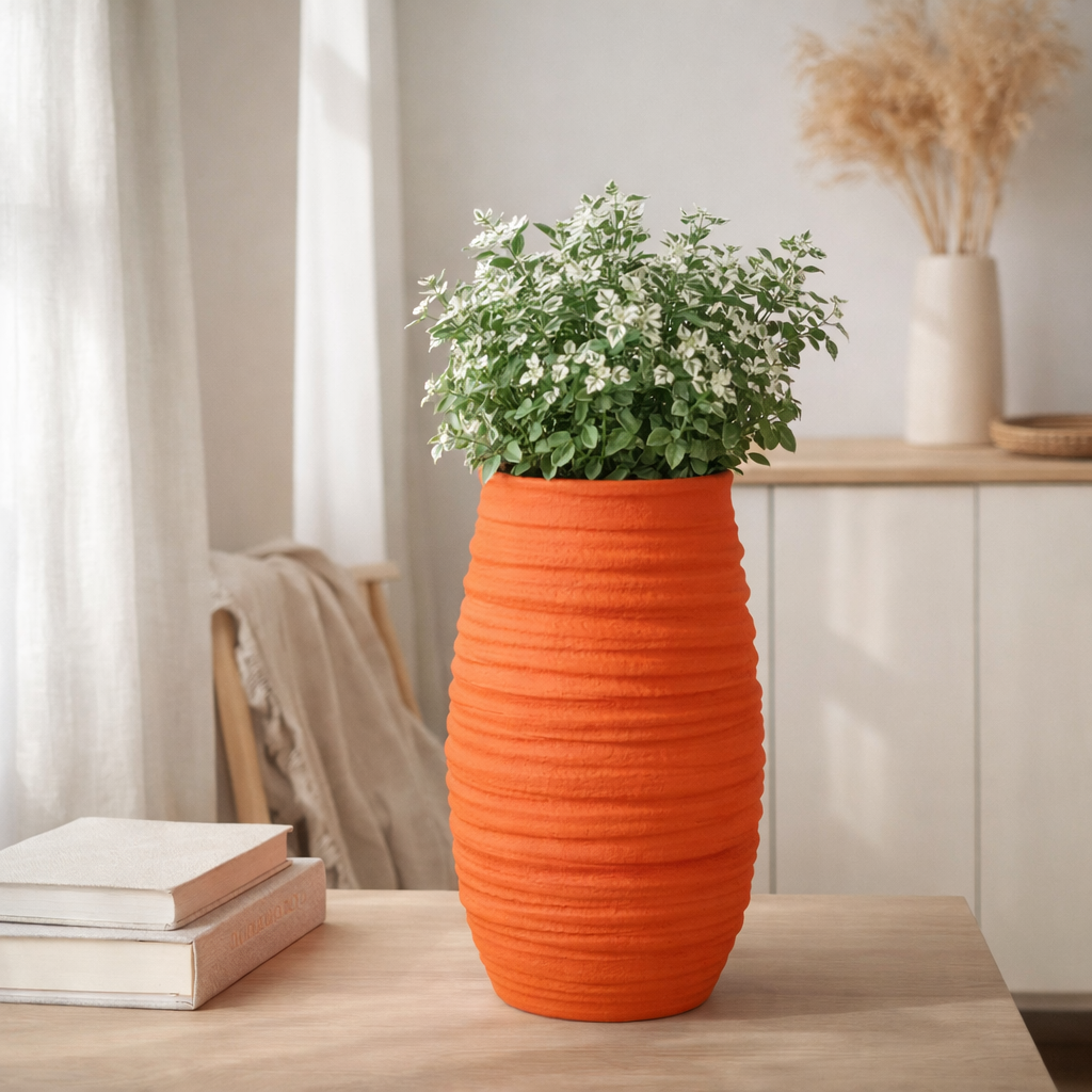 J -line Flowerpot Fiesta - Ceramics - Orange - Grand - Ø 19 cm en situation