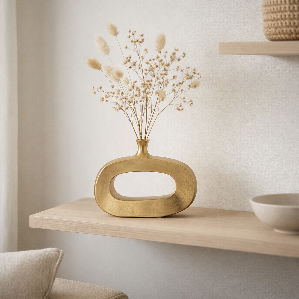 J -line Vase ovale - aluminium - or - petit - 23 cm de haut en situation