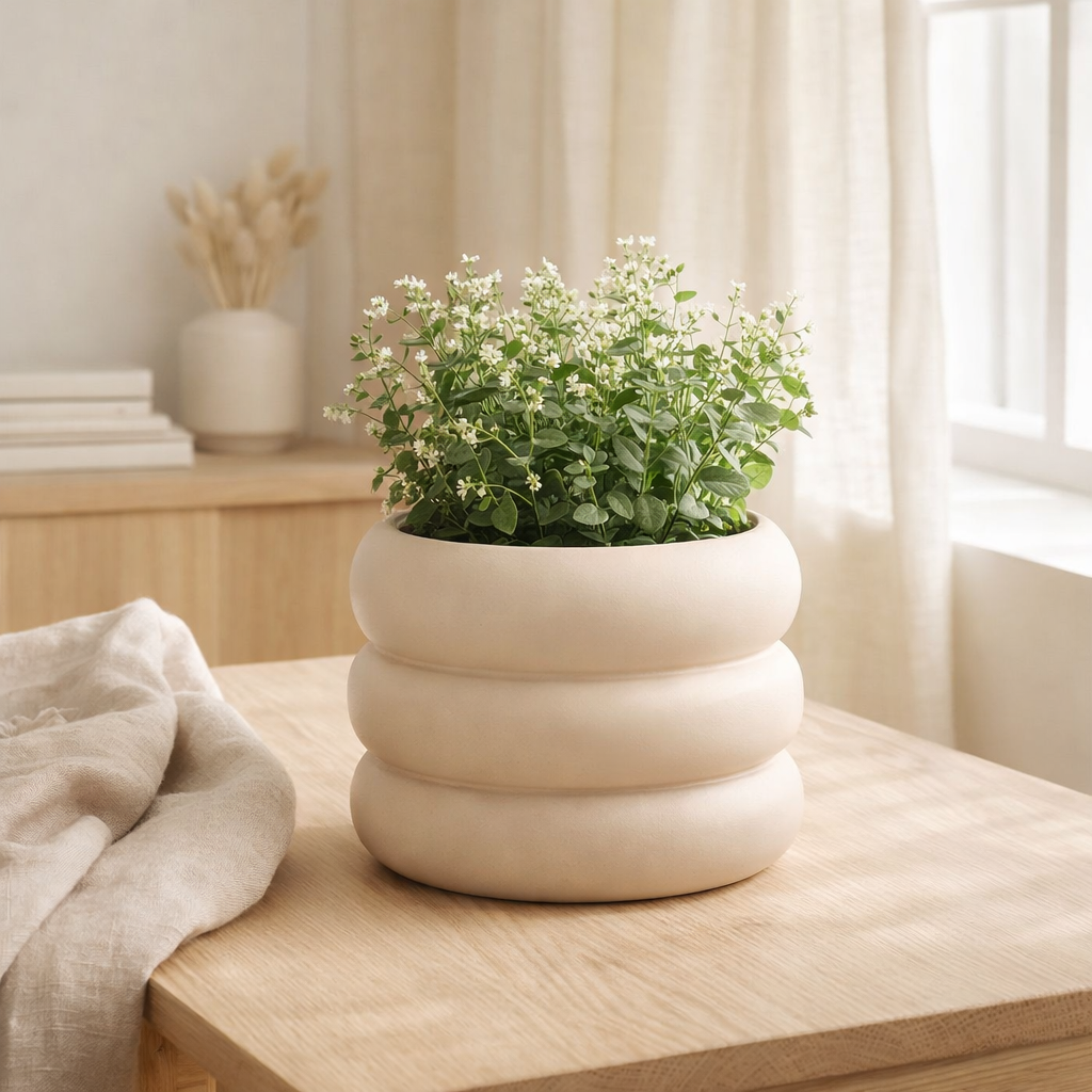 J-Line Bloempot Ring - Ciment - Beige - Large - Ø 23 cm en situation