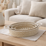 J-Line Lot de 3 Anses de Panier Ovales Paille Naturel/Blanc en situation