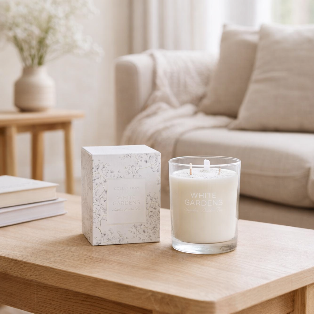 Candle de parfum J-Line - Garden blanc - Sapphire Amber Tea - White - L - 70U en situation