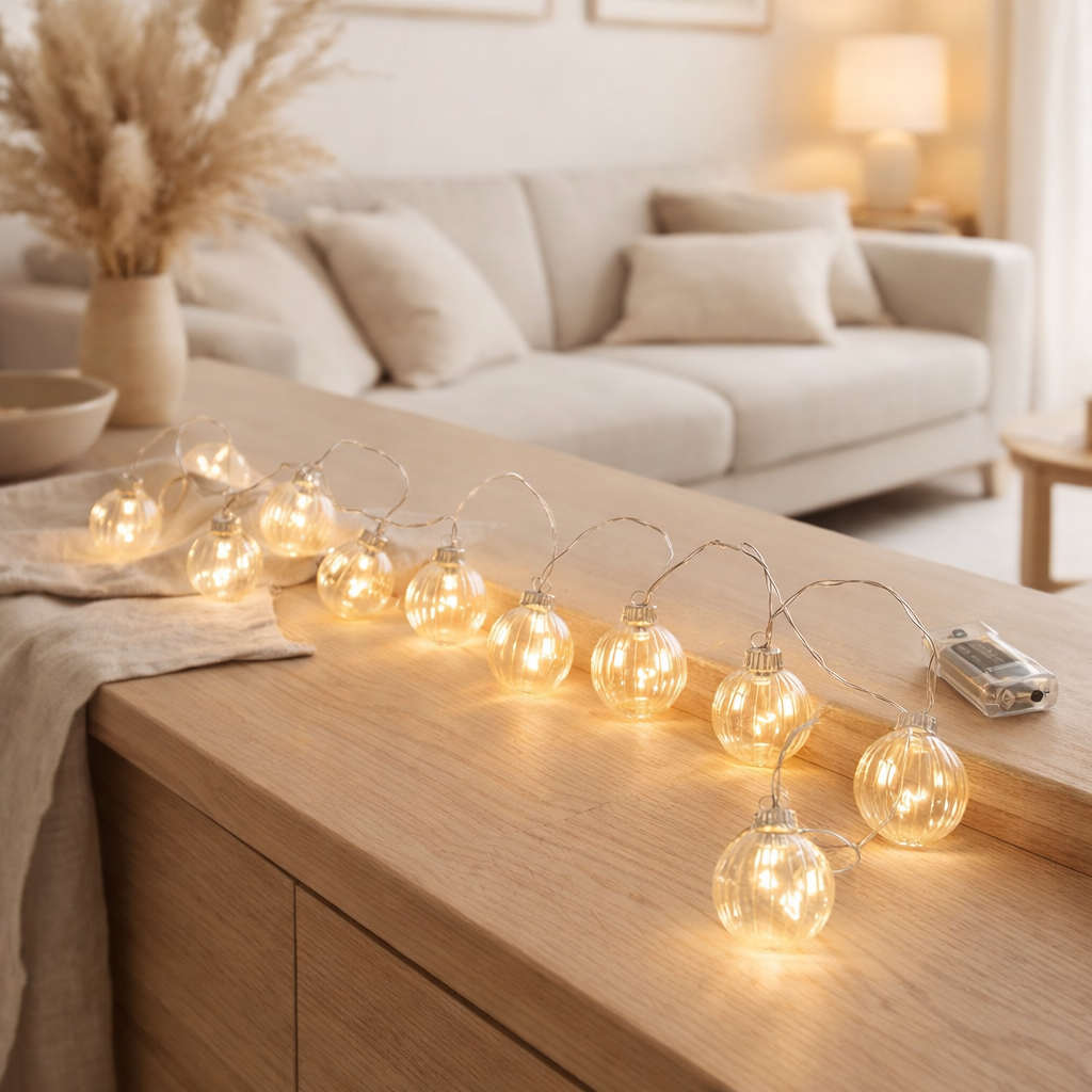 Guirlande J-Line 10 Boules + Nervurée - verre - transparent - LED en situation