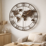J -line Klok World Map Holes - Metal - Dark Brown - Large - Ø 90 cm en situation