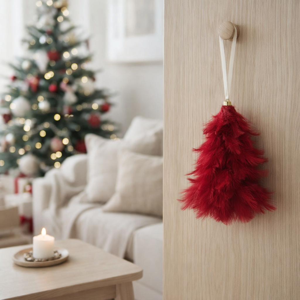 J-Line Pendentif de Noël Sapin de Noël - plumes - rouge en situation