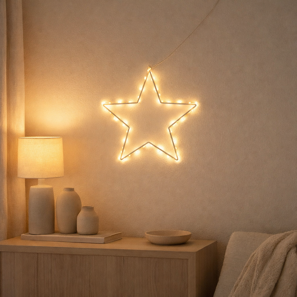 Lampe de décoration J-Line Star - métal - blanc - lumières LED - petite en situation