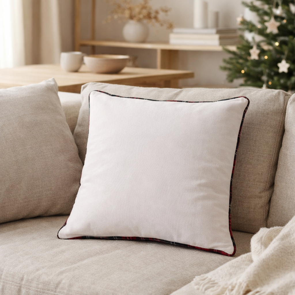 J-Line coussin sapin de Noël - coton - blanc/rouge Noël en situation