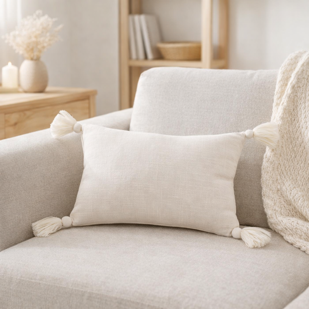 J-Line coussin sapins de Noël - coton - blanc en situation