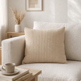 J-Line Coussin Teddy Rayures Coutures Coton/Polyester Beige en situation