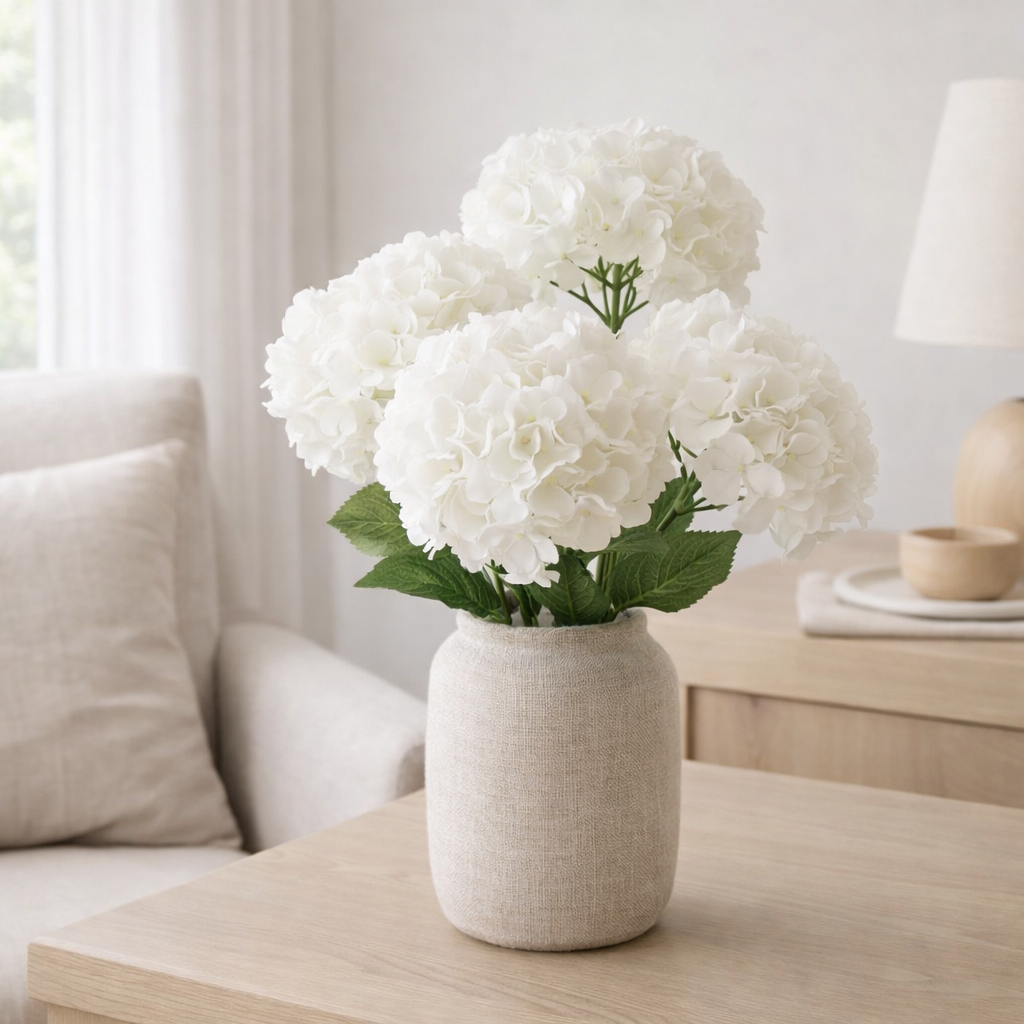 Bouquet de fleurs J-Line Hortensia - plastique - blanc en situation