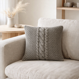 J-Line Coussin Tricot+Tresse Coton Lavé Gris en situation