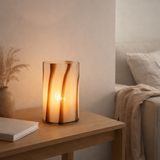 J-Line lampe à vent Strepen Safari - verre - blanc/brun - grand en situation