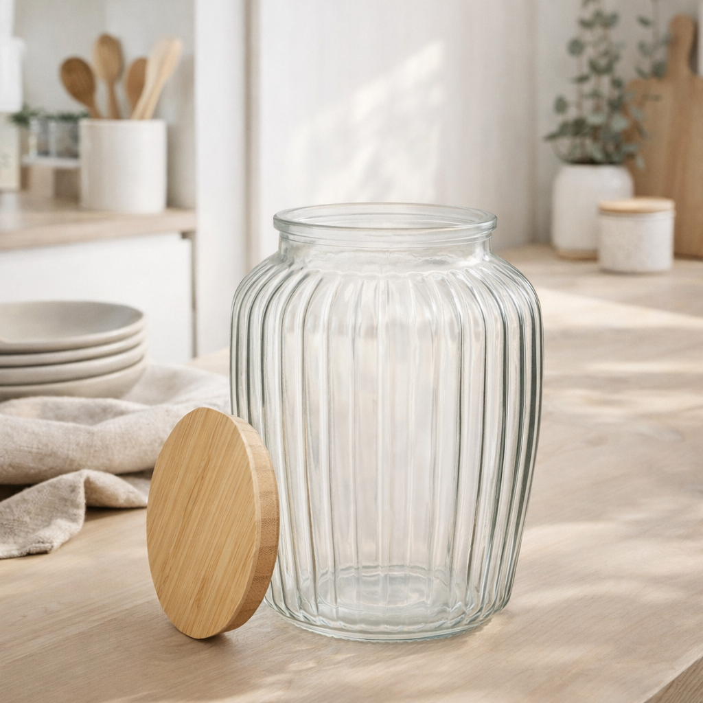 Pot J-Line En Verre Louis Glas/Bambou Transparent/Naturel Grand en situation