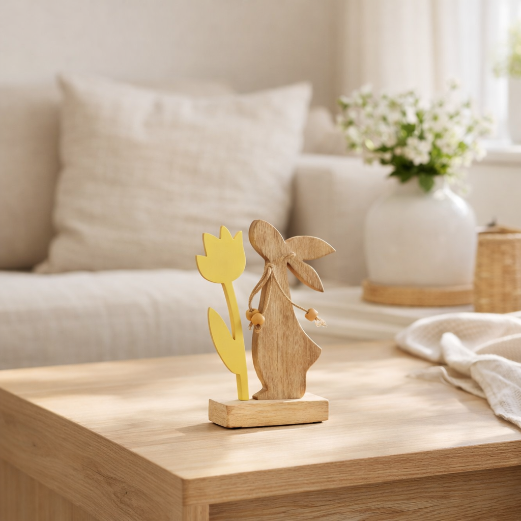 Décoration J -line Fleur de lapin - Bois - Jaune - Small - Décoration de Pâques en situation