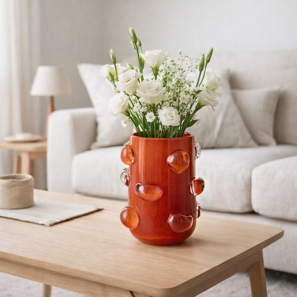 J-Line Vaas Aruna - Glas - Rood - Small - Ø 19 cm en situation