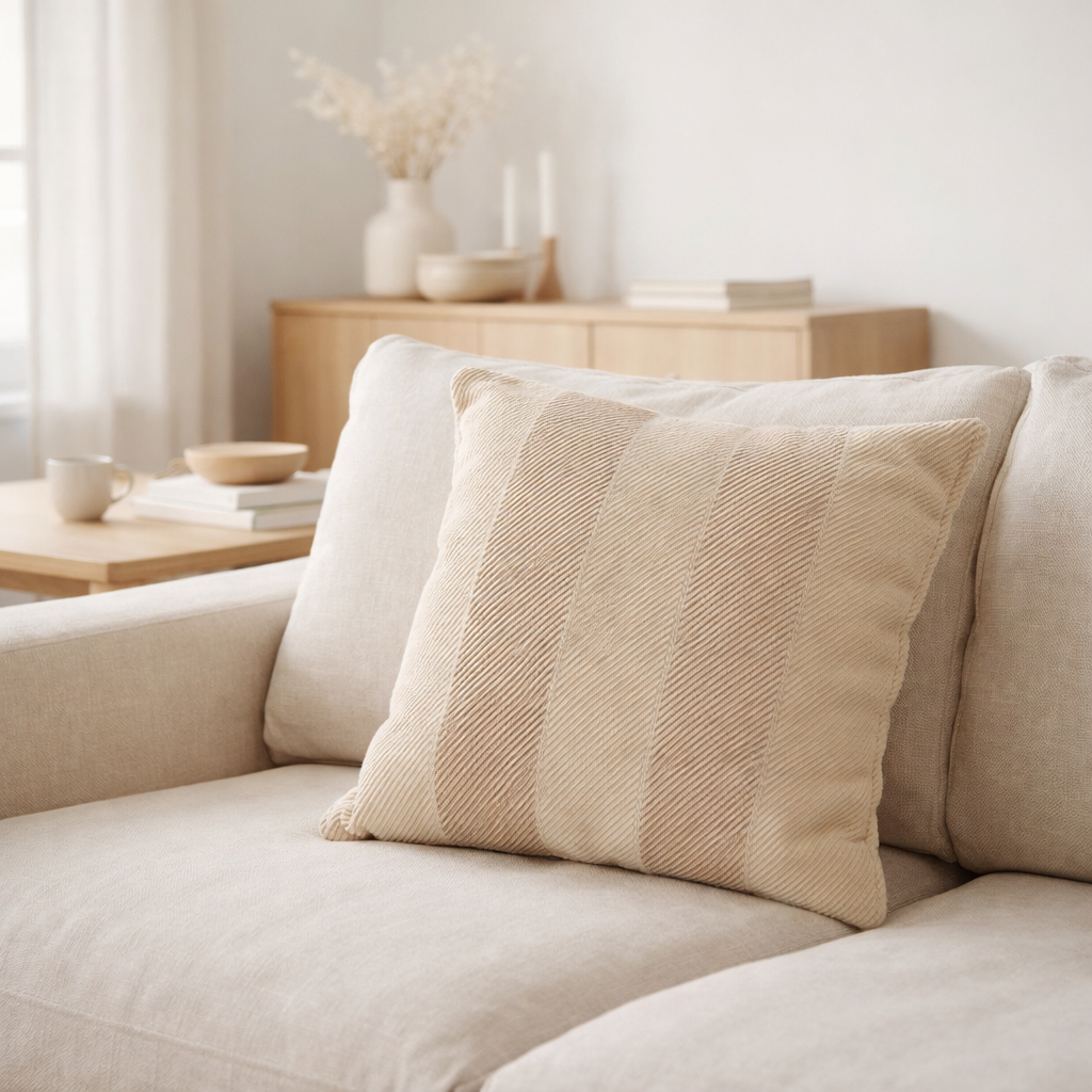 J-Line Coussin Rayures Coton/Polyester Beige en situation