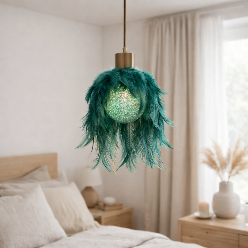 Pendentif J-Line Plume + Stone - plumes - vert azur en situation