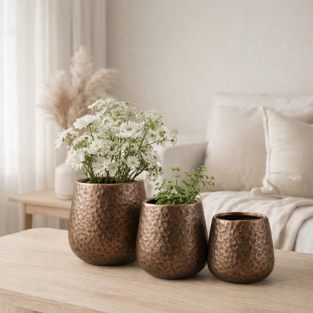 J -line Flowerpot Specking - Ceramics - Copper - Large - Ø 16 cm en situation