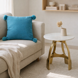 Coussin J-Line Carré + Pompons - coton/polyester - bleu cyan en situation
