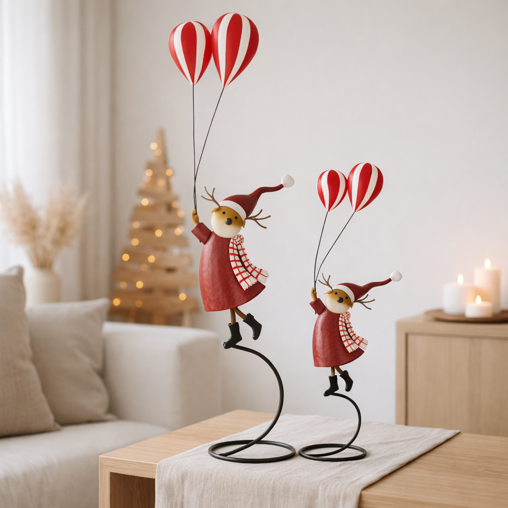 Figurine J-Line Renne à pied + Ballons - métal - rouge - S en situation