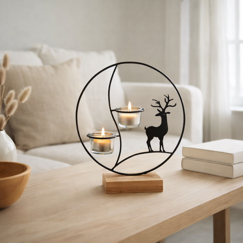 H-Line Tealight Holder Rend Dier Round Black / Naturel en situation