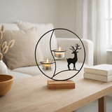 H-Line Tealight Holder Rend Dier Round Black / Naturel en situation