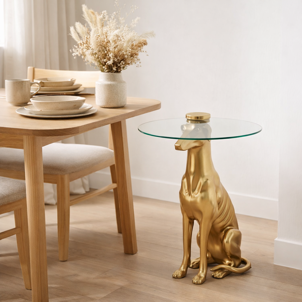Table d'appoint J-Line Dog - aluminium/verre - or en situation