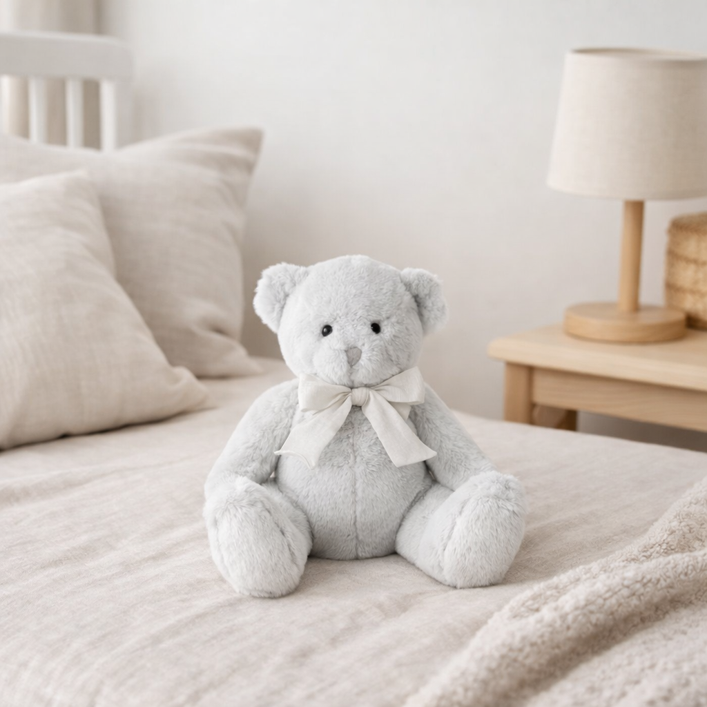 J-Line Peluche Ours Avec Noeud Polyester Gris Petit en situation
