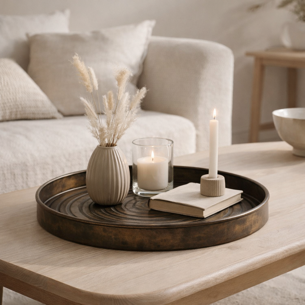 Plateau J-Line Round Classic - fer - bronze - petit en situation