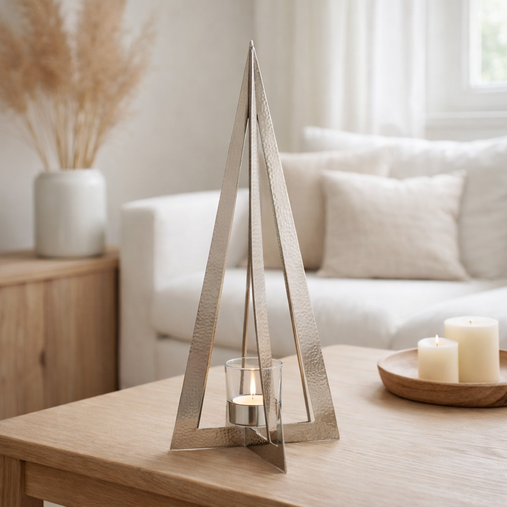 Photophore J-Line Boom - métal/verre - argent - grand en situation