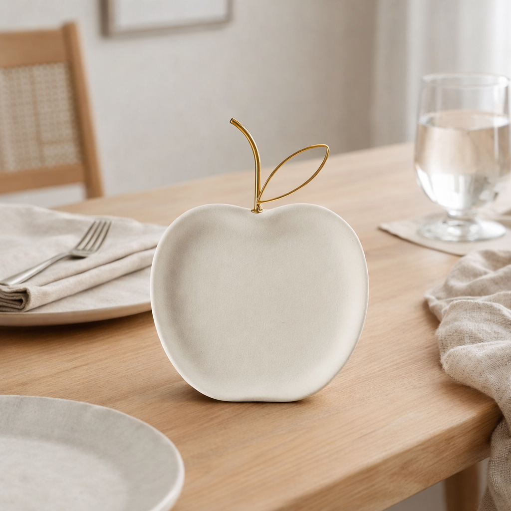 Assiette J-Line Pomme - porcelaine - blanc/or en situation