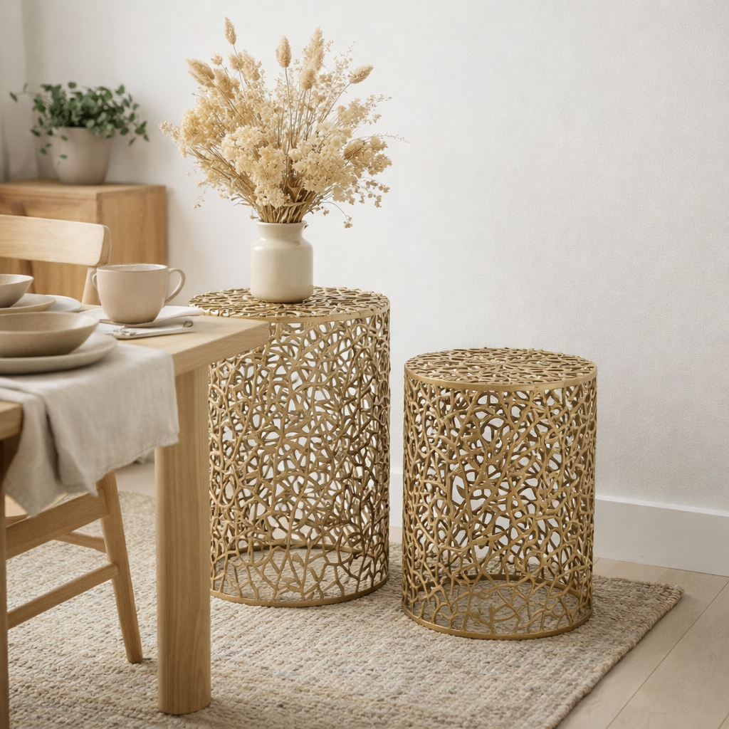 Table d'appoint J-Line Leaf - aluminium - or - lot de 2 en situation