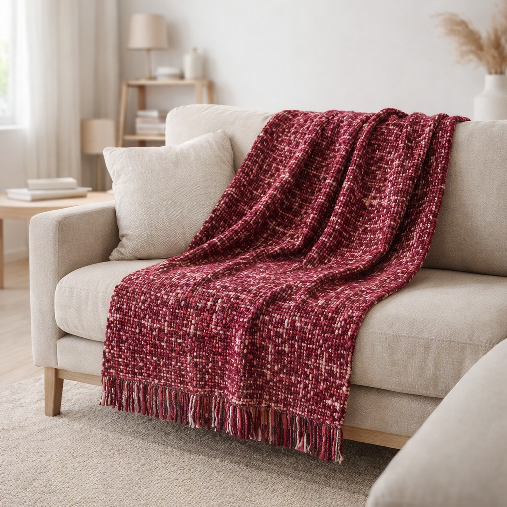 Couverture J-Line Gebreeten - textile - rose foncé en situation