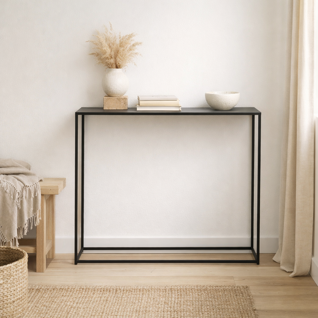 J-line console rectangle métal noir en situation