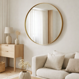 J -line Spiegel Round Edge - Metal / Glass - Gold - Grand - Ø 110 cm en situation