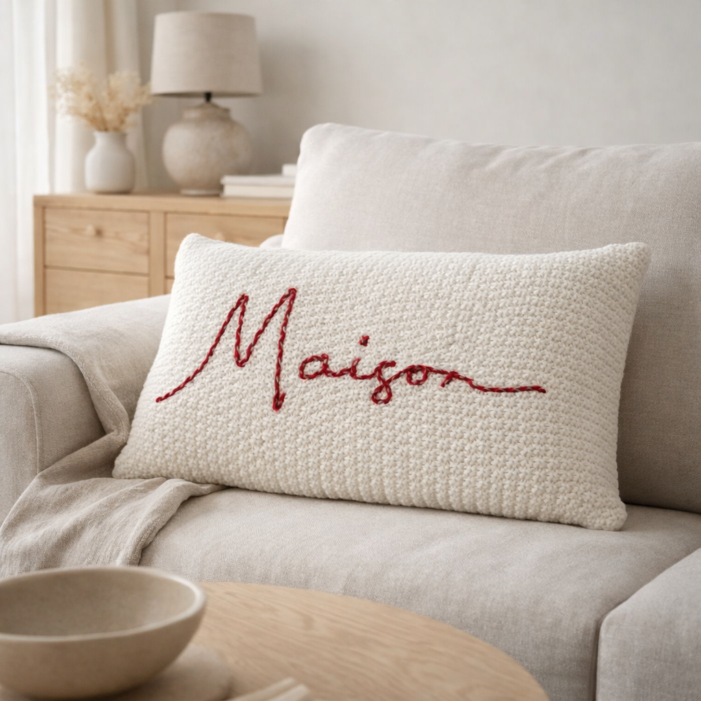 Coussin J-Line Maison - polyester/acrylique - rouge/blanc en situation